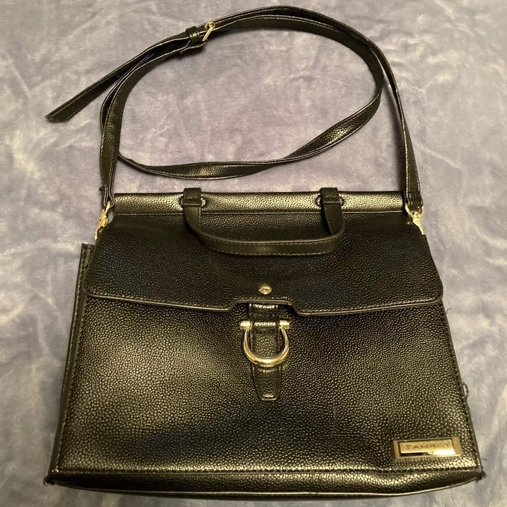 TAHARI Tahiti Flap Satchel Glamper Black Career Office Handbag